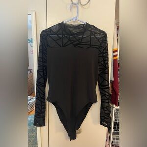 SHEIN mock neck geo mesh trim bodysuit